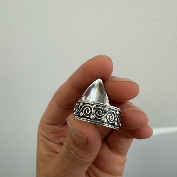 Vintage Sterling Silver 925 Moonstone & Lapis Unusual Intricate Ring Size 5.5 - Picture 13 of 14